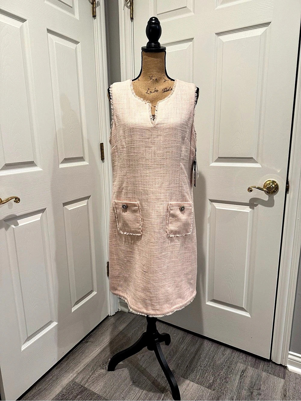 Karl Lagerfeld Paris Pink Tweed Notch-Neck Mini Dress Size 14 NWT